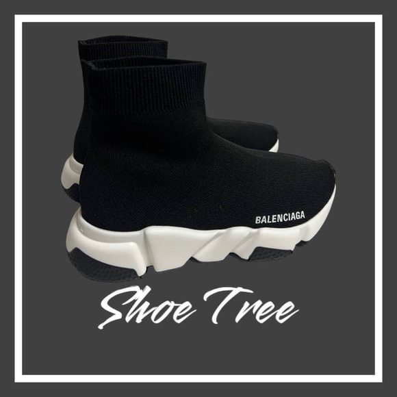 Balenciaga Speed Trainers Knit Sneakers Women Size 6 Sock Sneaker Black White - Picture 1 of 10